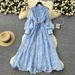 Women's Clothing French Elegance Embroidered V-Neck Dress – Spring Floral Lantern Sleeve A-Line Maxi Dress (Black/Beige/Green/Red/Sky Blue, S-XXL)_ecoleips.com