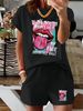Women’s 2 Piece Outfit Set – Oversized Graphic T-Shirt And Biker Shorts Matching Set, Casual Summer Lounge Tracksuit For Daily Wear-344_ecoleips.com