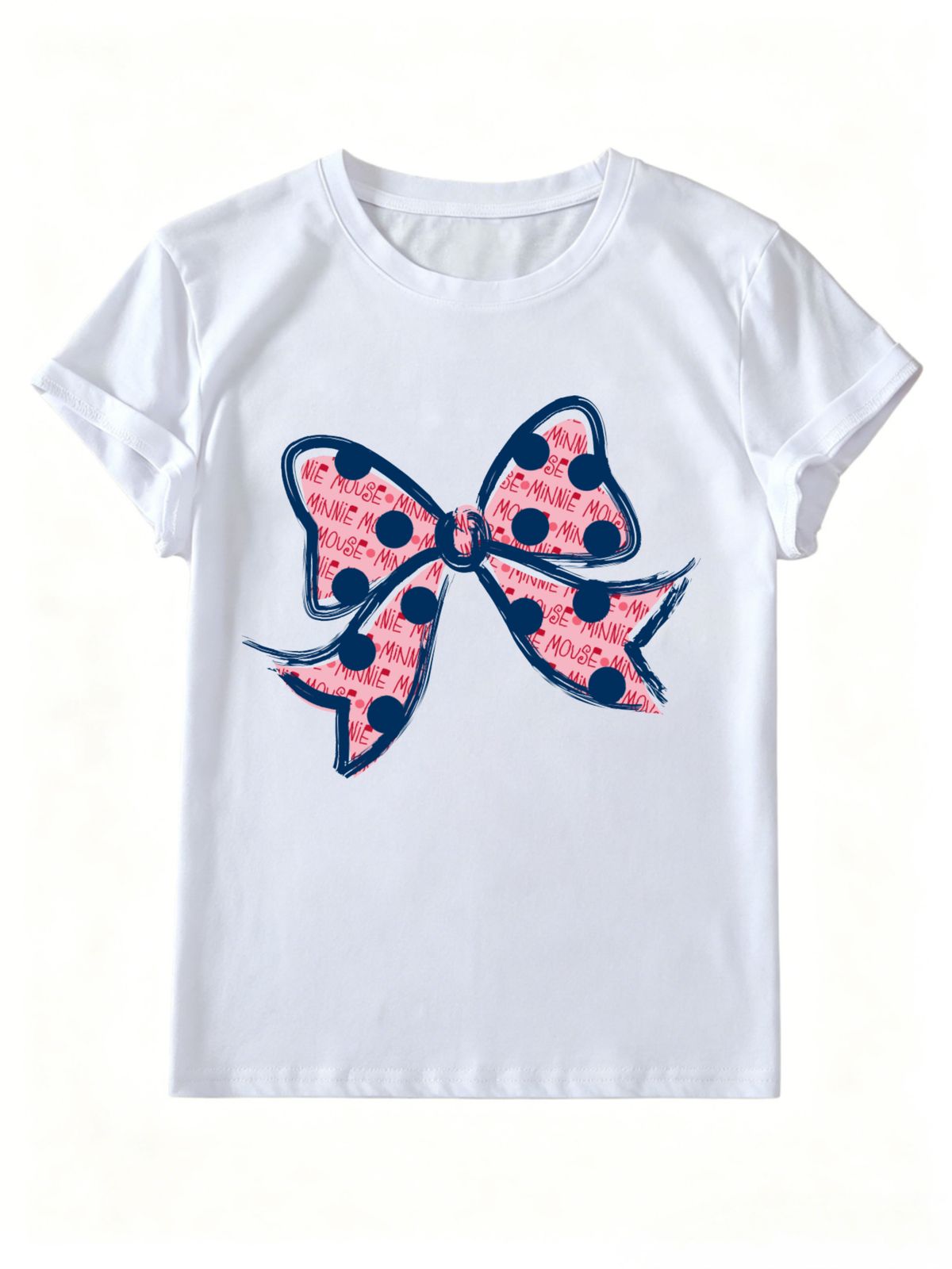 :Women Polka Dot Bow Minnie Mouse Letter Graphic T Shirt Round Neck Short Sleeve Loose Casual Summer Tops_ecoleips.com