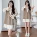 Autumn New Korean Fashion Khaki Vest Two-Piece Maternity Dress_ecoleips.com