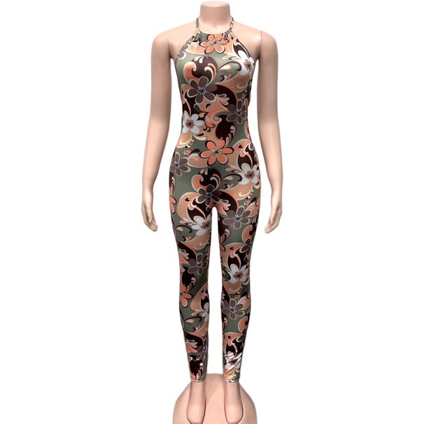 Summer Women's Backless Halter Neck Slimming Jumpsuit Print Romper European American Style Fashion Sexy Hot Girl Clothing_ecoleips.com