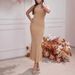 Spaghetti Strap Allover Rhinestone Mermaid Midi Dress, Sparkly Bodycon Formal Evening Gown For Cocktail & Wedding Guest_ecoleips.com