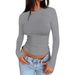 Women's Slim Fit Long Sleeve Top Round Neck Versatile Solid Color American Style For Autumn Casual Wear_ecoleips.com