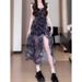 Elegant Outfit Black Floral Strap Women Summer New French Style Irregular Slit Long Dress Set_ecoleips.com