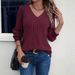 Spring And Autumn Solid Color V-Neck Long Sleeve T-Shirt Women's Fashion Versatile Brushed Pit Strip Knitted Pullover To_ecoleips.com