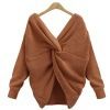 Plus Size V-Neck Backless Sweater – Chunky Knit Long Sleeve Pullover (S-XXXL, 22 Colors)_ecoleips.com
