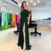 Women's fashion sexy slant collar, shoulder, waist, slits and floor holiday style solid color dress_ecoleips.com