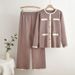 Voghion Women's Knitted Wide Leg Pants Set - Slimming High Waist Two Piece Outfit, Comfortable Casual Fall Winter Trousers Suit_ecoleips.com