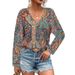 Best-Selling Women's Clothing: Boho Shirt With Paisley Print, V-Neck Long-Sleeve Design_ecoleips.com