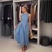 Women's Clothing Temperament Sleeveless Backless Lace Up Denim Skirt_ecoleips.com