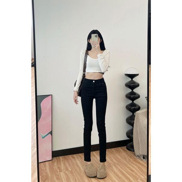 Aria Basics Spring Autumn White American-style High-waisted Pencil Pants For Tall Individuals That Make Legs Look Longer, With A_ecoleips.com