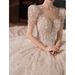 French Style Petite Princess Wedding Dress 2025 New Summer Short Sleeved Main Dress with Train High Quality_ecoleips.com