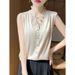 Fashion Lace V-Neck Silky Satin Sleeveless Vest For Women Spring Summer Stylish Blazer Inner Shirt Base Top_ecoleips.com
