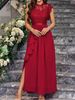 Women's Clothing Elegant Lace Chiffon Slim Fit Slit Solid Color Ladies Dress_ecoleips.com