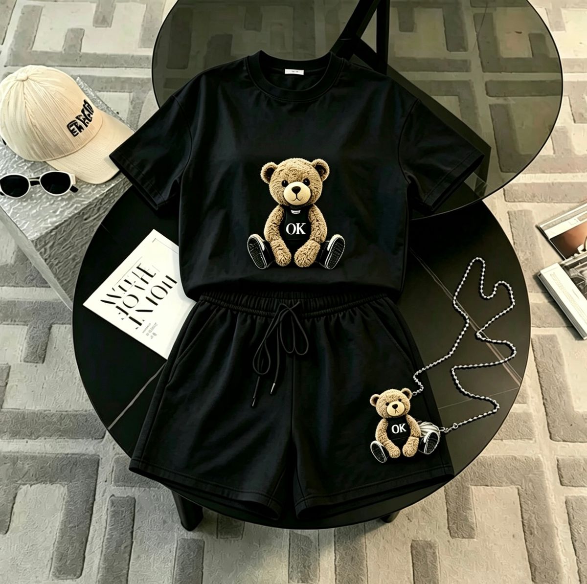 DR Bear Women's Summer Sports Suit Fashionable Casual Two Piece Set With T-Shirt And Shorts Chic Youthful Style_ecoleips.com