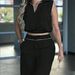 Women's Clothing Women's Commuter Casual Sleeveless Collared Top With Pockets And Imitation Drawstring Trousers Set Style_ecoleips.com