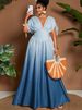 2026 Curvy Gradient Print Maxi Dress, Cold Shoulder V Neck Tie Bow A-Line Slim Waist Long Gown For Summer Beach Music Festival Vacation_ecoleips.com