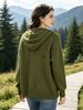 Army Green Zip Up Drawstring Hood Pit Rib Knit Cardigan, Loose Lightweight Breathable Soft Skin-touch Long Sleeve Pocket Sweater_ecoleips.com