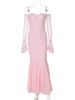 Hugcitar Elegant Slash Neck Mesh Long Flare Sleeve Backless Sexy Pleated Maxi Dress Summer Women Clothes Evening Party Festival_ecoleips.com