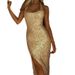 2025 Spring Summer New European And American Women's Fashion Gold Halter Neck Slit Sequin Dress Sexy Party_ecoleips.com