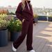 Women's Fleece Lined Warm Coat And High Waisted Straight Leg Pants Set Style Minimalist Design Casual Outfit_ecoleips.com