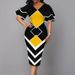Elegant Women Dress 2021 Summer Fashion V Neck Short Sleeve Sexy Slim Dress Vintage Patchwork Casual Lady Party Dresses Vestido_ecoleips.com