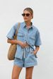 Women's Clothing Casual Loose Pocket Short Sleeved Shirt Denim Two Piece Suit_ecoleips.com