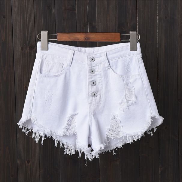 Women's Clothing Smoky Gray Ripped Button Denim Shorts Women Summer mm Large Size Slimming Wide Leg Pants Beggar AA Hot Pants Raw Edge_ecoleips.com