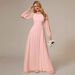 Elegant Chiffon Bridesmaid Dress - Long Sleeve Formal Evening Gown For Women Sexy & Classy Floor-Length Wedding Party Dress_ecoleips.com