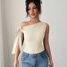 Women's Elegant Off-Shoulder Twist Knot Tie Detail T-Shirt For Office & Casual Wear - Solid Color Stretch Polyester Slim Fit Sleeveless Top_ecoleips.com