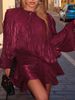 2026 Summer Elegant Sexy Mini Dress, Tie Ruched Neck, Lantern Sleeves, Double-Layer Ruffle Hem, Fully Lined_ecoleips.com