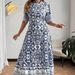 Women's Plus Size Dress Style Print Slim Fit Retro Ethnic Blue Holiday Leisure Relaxed Everyday Wear Versatile Comfortable Feshion Trend_ecoleips.com