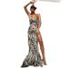 Women's Zebra Print High Slit Dress European American Style 2025 Fashion Tie Waist See through Sexy Resort Look_ecoleips.com