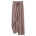 Aria Basics French Style Elastic Waist For Women, 100% Pure Wool Wide-Leg Pants, Autumn And Winter High-End Feel, Center Seam Warm_ecoleips.com