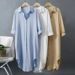 Cotton-linen Sun-protective White For Women, 2026 Spring-summer New Versatile Loose Casual Top, Mid-length Shirt Dress_ecoleips.com