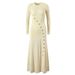 Fashionable Temperament Long Sleeved Woolen Round Neck Metal Diagonal Buckle Side Slit Bottom Slim Fit Dress_ecoleips.com