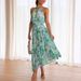 Women's Clothing Halterneck Sleeveless V Neck Printed Long Skirt Dress_ecoleips.com