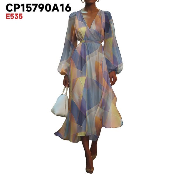 Women's V-Neck Dress Summer Fashion Floral Puff Sleeve Dress_ecoleips.com