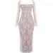 Foreign Trade Hot-Selling Lace High-End Vintage Cream White Long Dress European And American Style Mesh Slim Sexy_ecoleips.com