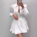 White Women's Lace Shirt And Skirt Set Button Collar Hollowed Out Cross Border Style European American Dress_ecoleips.com