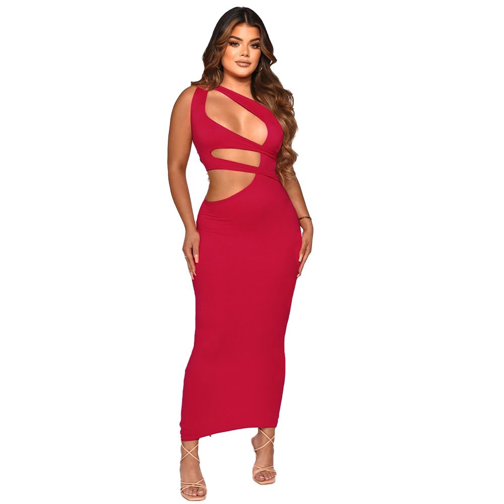 Women's Clothing Multi Color Optional Oblique Shoulder Sleeveless Dress Female_ecoleips.com