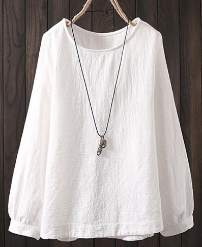 Plus Size Women's Long Sleeve Casual Shirt – Oversized Relaxed Fit Solid Color Blouse, Comfortable & Stylish_ecoleips.com
