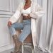 Women's Oversized V-Neck Cardigan Sweater - 2024 Trendy Longline Knit Coat With Faux Fur Accents (Beige/3 Colors, S-XL)_ecoleips.com