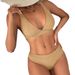 Verve New V-neck Solid Color Sexy Two-piece Swimsuit High Waist Bikini Small Ribbed Swimwear For Women_ecoleips.com