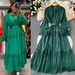 Women's Clothing Court Retro Elegant Dress For Women With Stand Up Collar, Trumpet Sleeves, Waisted, Single Breasted, Lace Stitching, Long Swing Skirt_ecoleips.com
