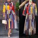 Women's Printed Midi Dress With Bow Collar And 3/4 Length Sleeves Casual Fashion Mid-Calf Polyester Skirt For All Seasons_ecoleips.com