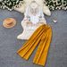 Women's Commuter Style Two Piece Set Printed Bell Sleeve Top And High Waisted Wide Leg Pants Relaxed Elegant Autumn Outfit_ecoleips.com