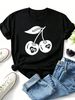 Women Crew Neck Short Sleeve T-Shirt, Cherry Heart Number 777 Graphic Loose Fit Casual Summer Basic Tee Tops_ecoleips.com