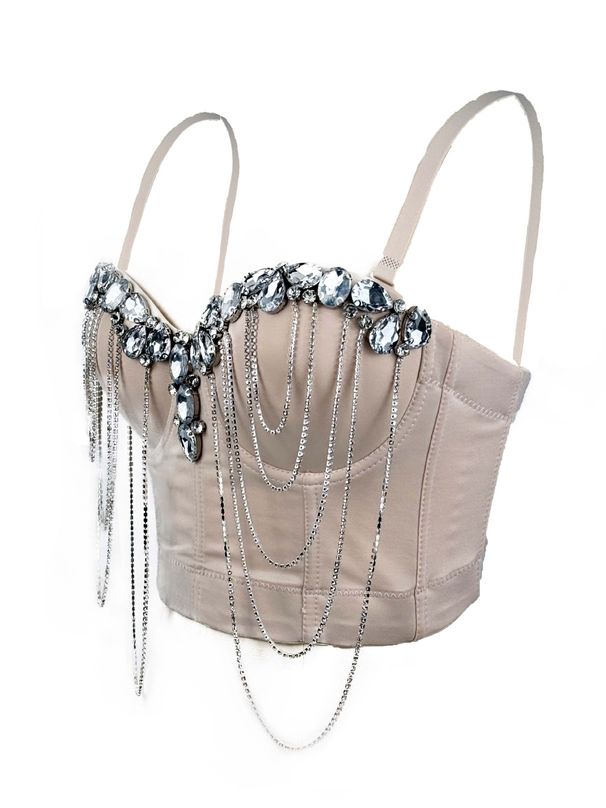 Women's Clothing White Chain Diamond Sexy Bra Design Sense Inner Wear High End Outer Wear Herringbone Bra_ecoleips.com