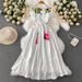French Style Women's Vintage Dress Pink Floral Slim Fit Waist Defining Full Skirt Youthful Long New 2025_ecoleips.com